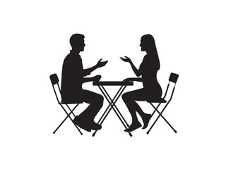 silhouette of a woman and man sitting in conversation