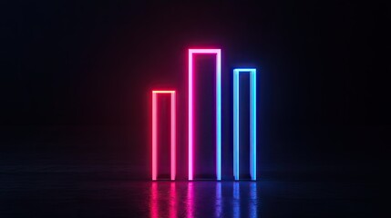 A neon-lit business bar chart in dark mode, symbolizing financial success and futuristic analytics.