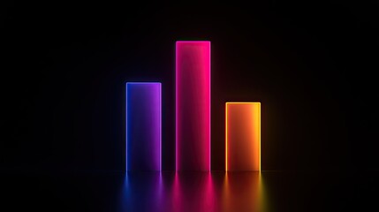 A neon-lit business bar chart in dark mode, symbolizing financial success and futuristic analytics.