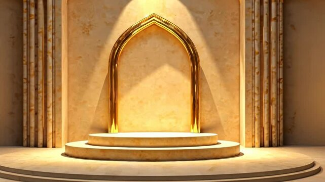 Ramadan Karim's beige catwalk. Traditional Islamic frame with columns, zoom out