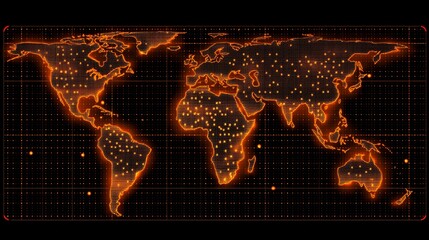 Global connections visualized in a high-tech digital illuminated map format