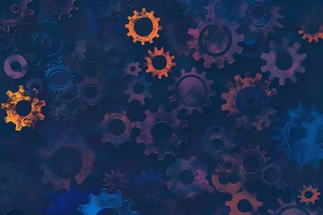 Abstract Gear Background, Colorful gears on dark background. Mechanism, technology concept.