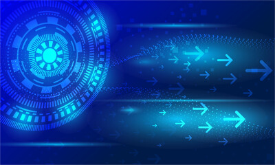 blue arrow shapes with lines circuit electronic cyberspace and dot lines wave curves futuristic abstract high technology background