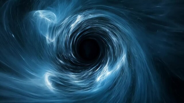 Mesmerizing vortex of swirling blue light creates illusion of depth and movement, evoking mystery and wonder in captivating cosmic dance.