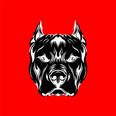 Fierce Pitbull Head Vector on Red