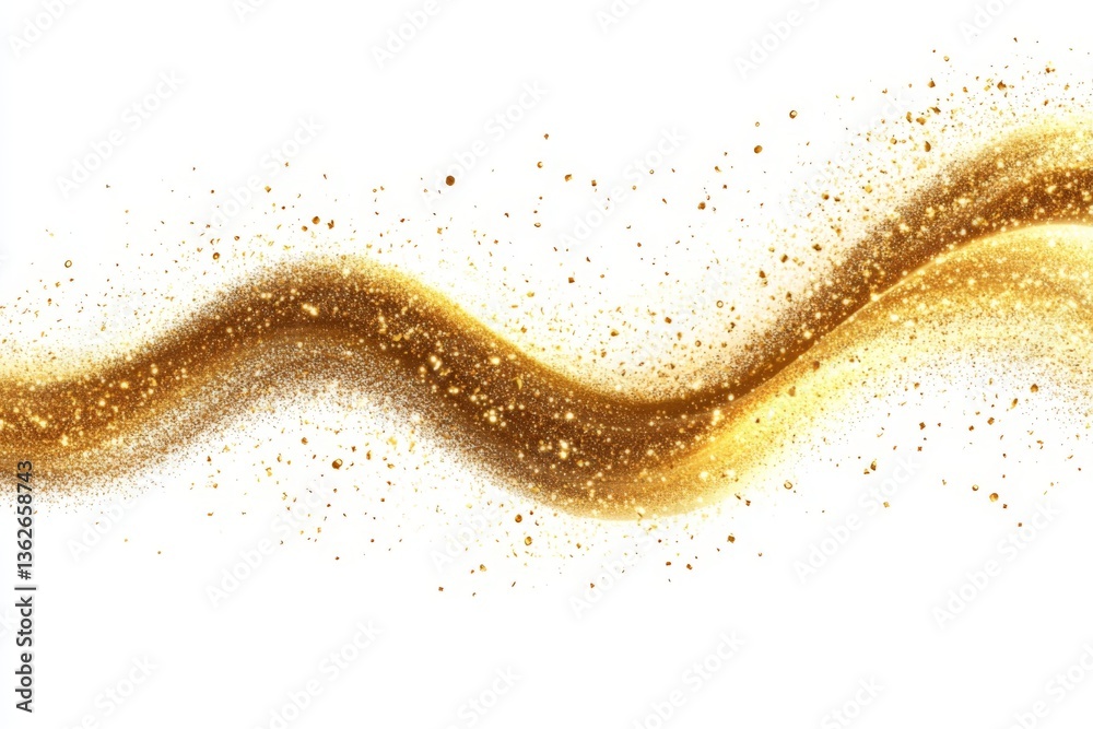 Poster golden glitter wave pattern flowing gracefully across a white background capturing elegance and cele