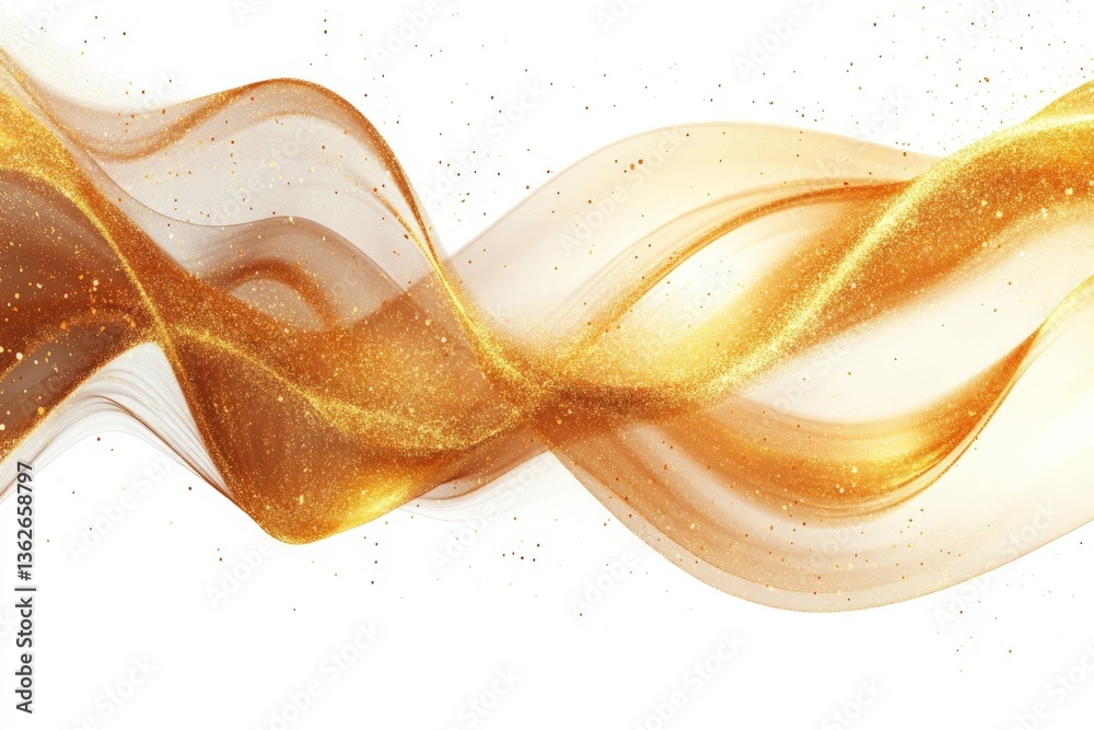 Poster Elegant flowing golden fabric with shimmering particles creating a dazzling effect