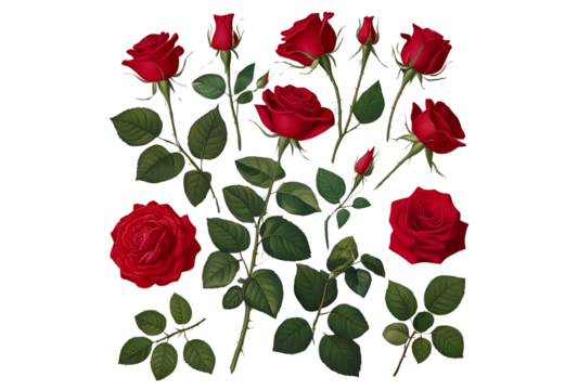 set of red roses vector