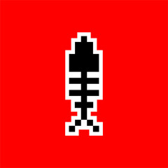 Pixel Art Fish Skeleton on Red Background