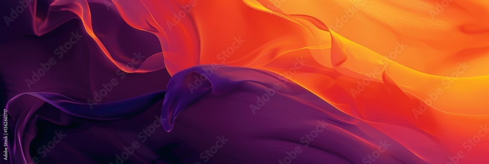 Leinwandbilder Flowing layers of orange and purple fabric intertwine, creating a dynamic composition that exudes energy and warmth, captivating viewers with its vivid colors