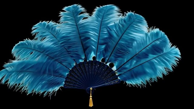 Elegant Blue Ostrich Feather Hand Fan