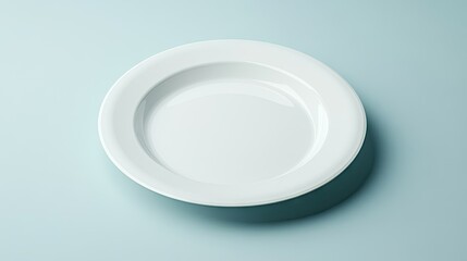 A pristine white plastic disposable plate with a clean edge, isolated on a soft-colored background.