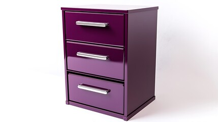 A purple dresser with three drawers