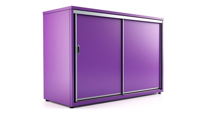 A purple cabinet with a silver handle