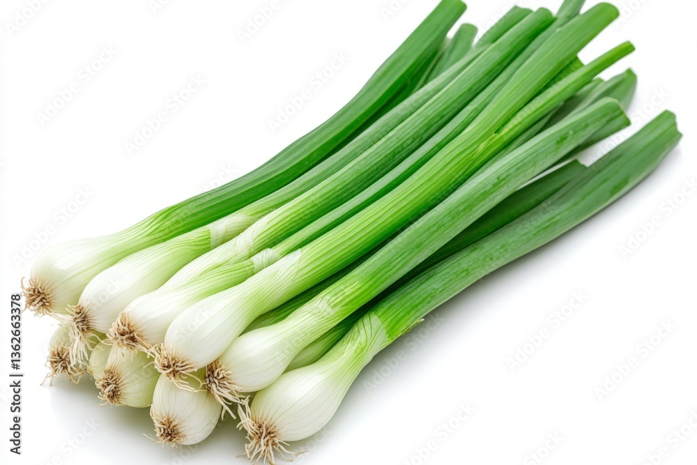 Aufkleber fresh green onions laid out on a white background ready for culinary use in various dishes