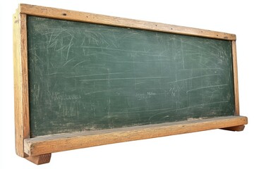 Classic wooden chalkboard with visible wear situated in a vintage classroom environment