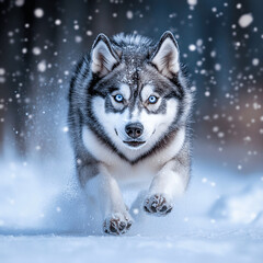 Obraz premium Husky through a blizzard