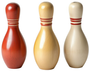 3 bowling pins isolated on transparent white  background