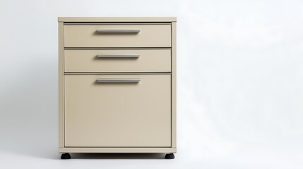 A white cabinet with three drawers