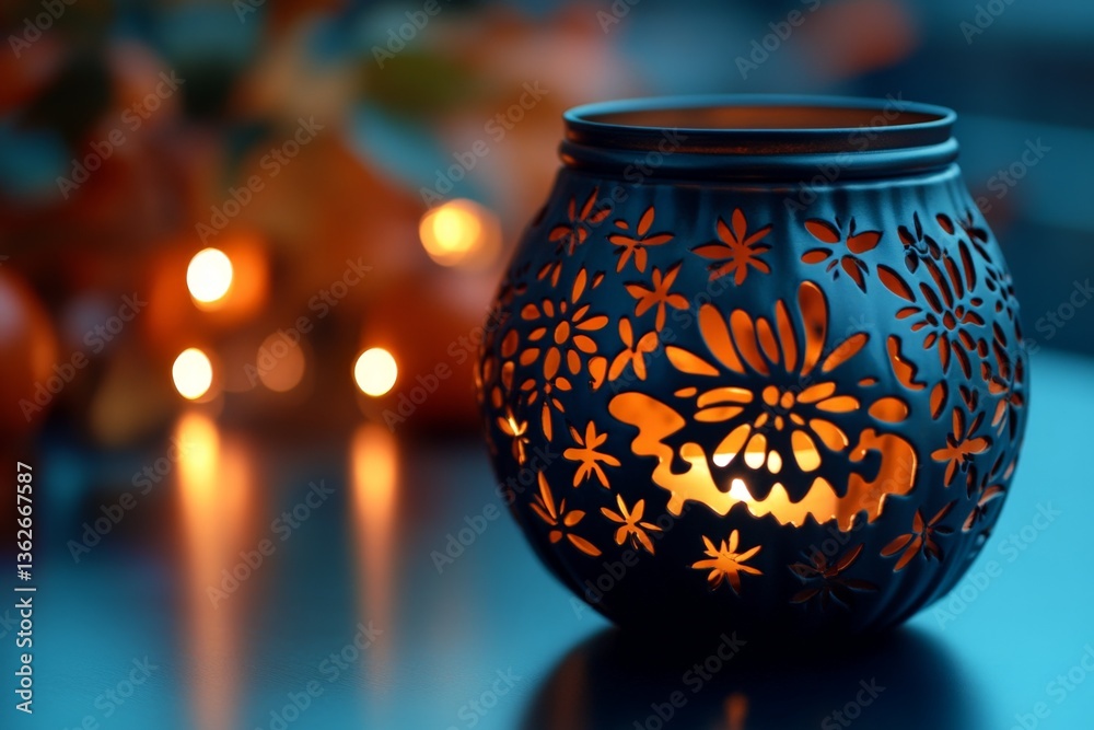 Aufkleber decorative lantern illuminating a cozy evening setting with soft lights and autumn ambiance