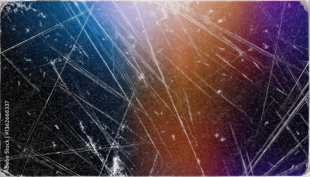 Poster heavily scratched glass surface with gradient light reflection, abstract texture for backgrounds, digital art, and overlays