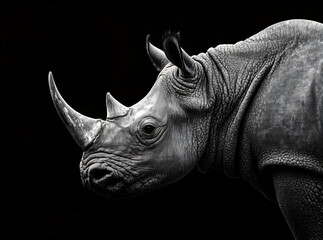 Rhinoceros black and white close - up portrait