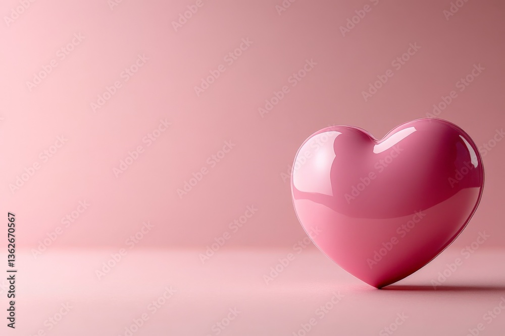 Poster Glossy pink heart on a soft pink background symbolizes love and affection in a minimalist setting