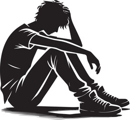 sad man vector, silhouette man vector, sad man vector isolated on white background