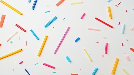 A variety of colorful drinking straws of different shapes and sizes, scattered on a clean, white background.