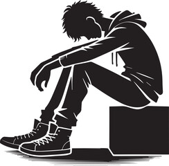 sad man vector, silhouette man vector, sad man vector isolated on white background