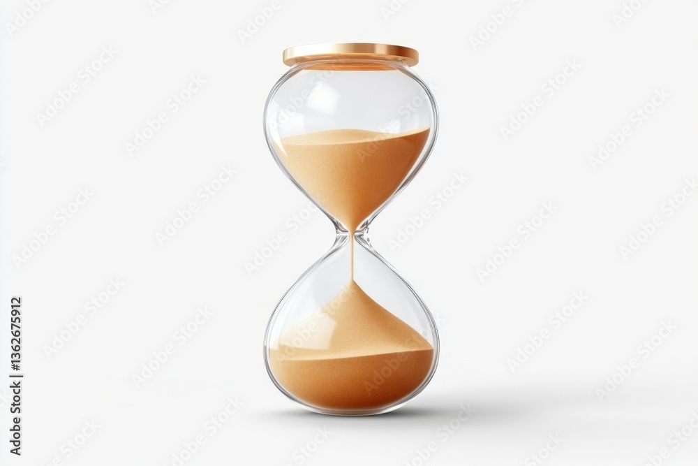 Poster elegant hourglass measuring time with golden top and fine sand in modern design