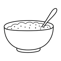 Bowl of porridge vector illustration. Hand-drawn breakfast food in doodle style. Black line art isolated on white background.