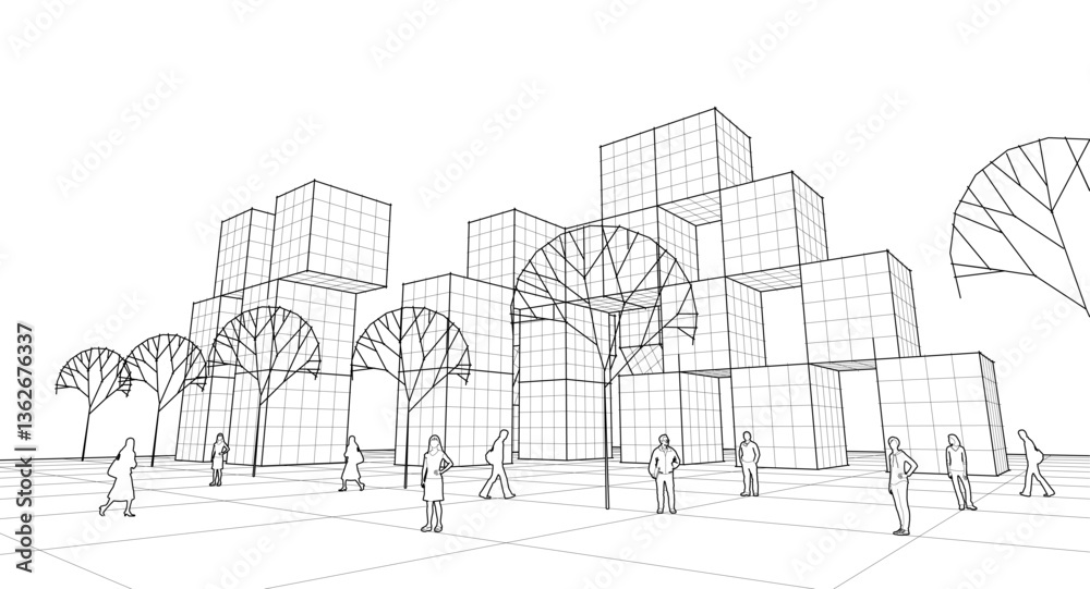 Poster  abstract modular architecture 3d rendering