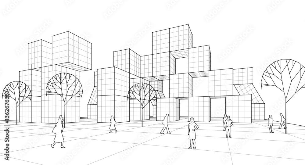 Poster abstract modular architecture 3d rendering