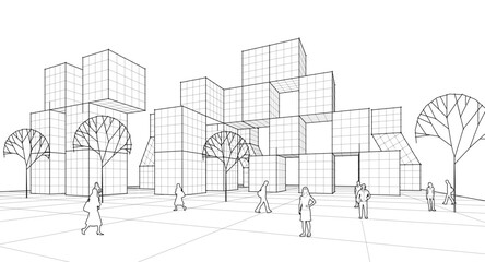  abstract modular architecture 3d rendering