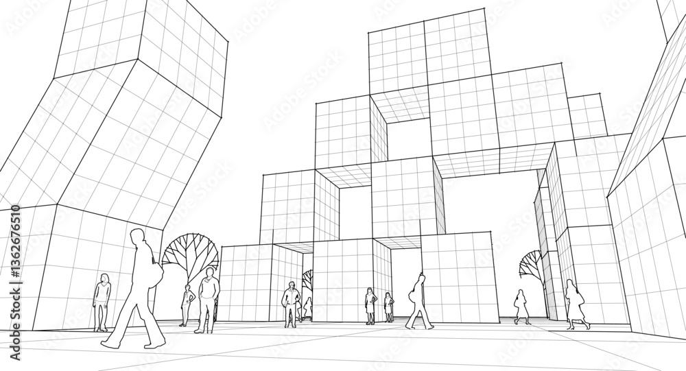 Poster  abstract modular architecture 3d rendering