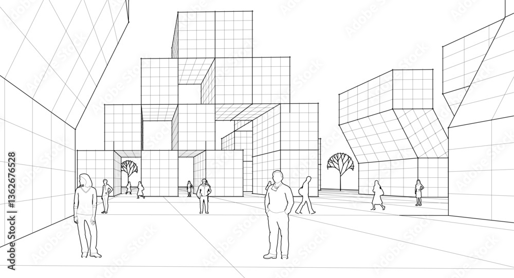 Poster  abstract modular architecture 3d rendering