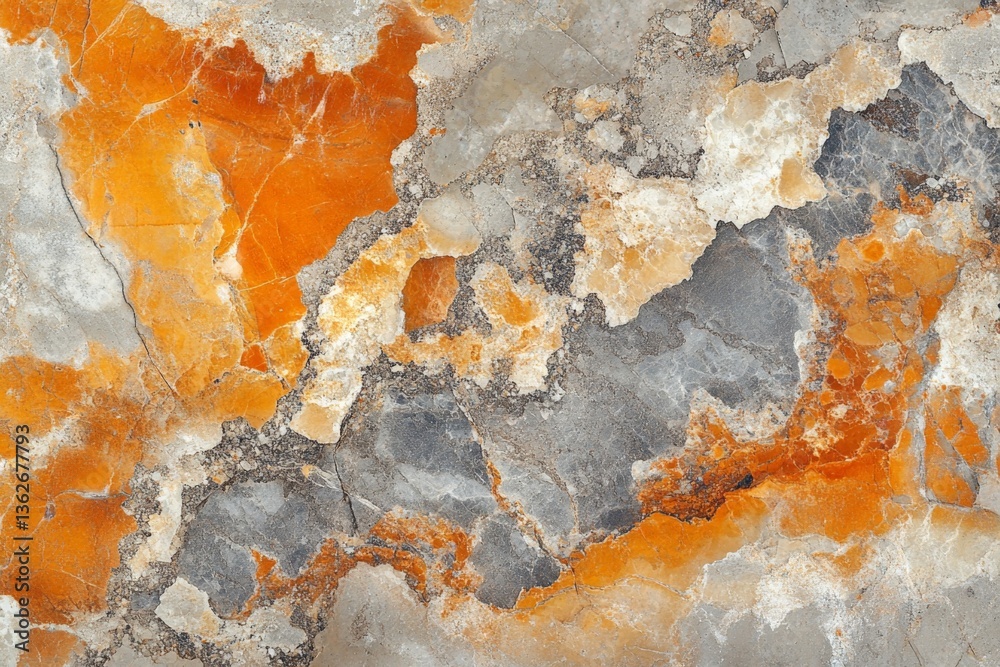 Poster elegant natural stone surface featuring orange and gray marbling in abstract patterns