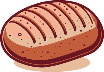 Fresh Loaf of Bread in Flat Vector Style, Flat vector illustration of a freshly baked bread loaf with detailed crust, perfect for bakery and food-related designs.