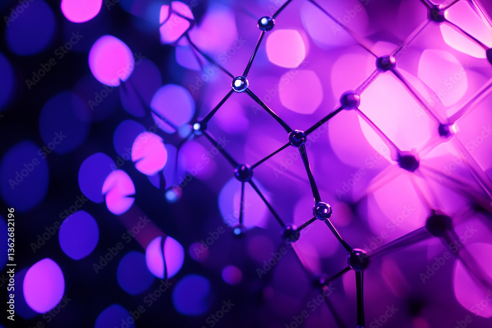 Poster close up of a network structure with purple and blue bokeh lights in the background creating a soft 