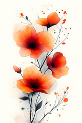 Orange blossoms with dark stems on a white background