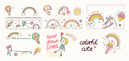 Lovely hand-drawn illustrations.
Rainbow. Girly.