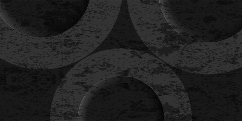 Abstract grunge rough grey 3D background overlap on dark space with circle effect decoration. Modern graphic design element cutout style concept for web banner, flyer, card, cover, brochure