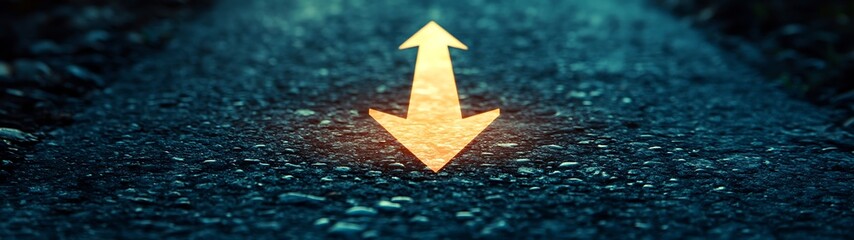 A glowing yellow arrow points down on an asphalt road