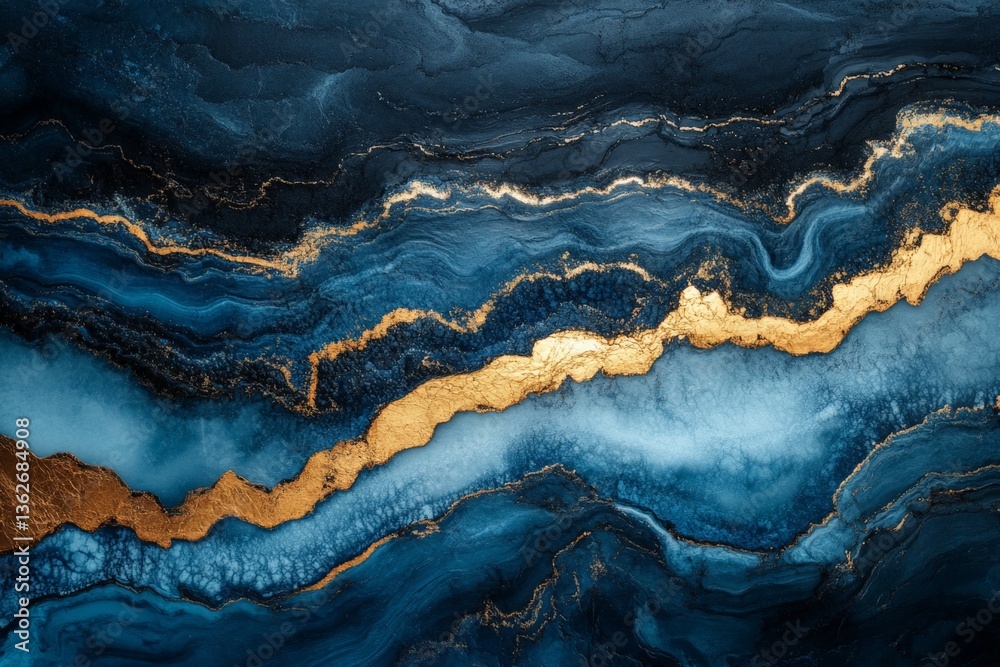 Aufkleber colorful abstract textured pattern featuring blue waves with gold accents in a modern design