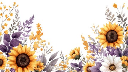 Watercolor Sunflowers And Floral Frame