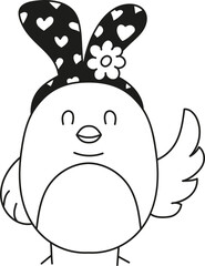 doodle boho groovy easter Cute bird wearing a bunny headband with hearts and a flower.