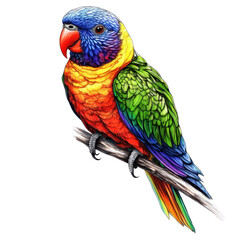 Fototapeta premium Rainbow Lorikeet's Vibrant Plumage: A dazzling illustration of a Rainbow Lorikeet perched upon a branch, showcasing its stunning array of colors and intricate feather patterns.