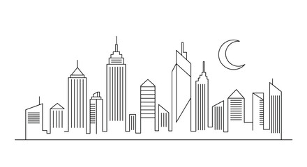 Fototapeta premium Night cityscape skyline, minimalist line art.