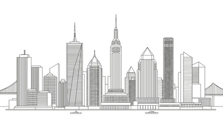Naklejka premium Line art illustration of a city skyline.